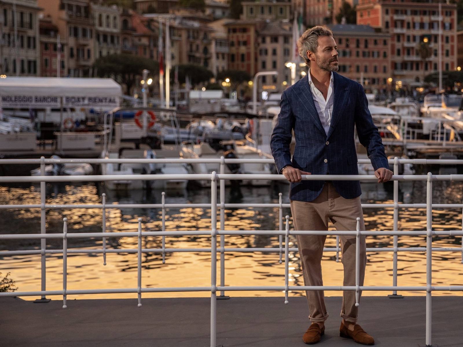 Gilberto Ramerini at the harbour in Portofino at sunset